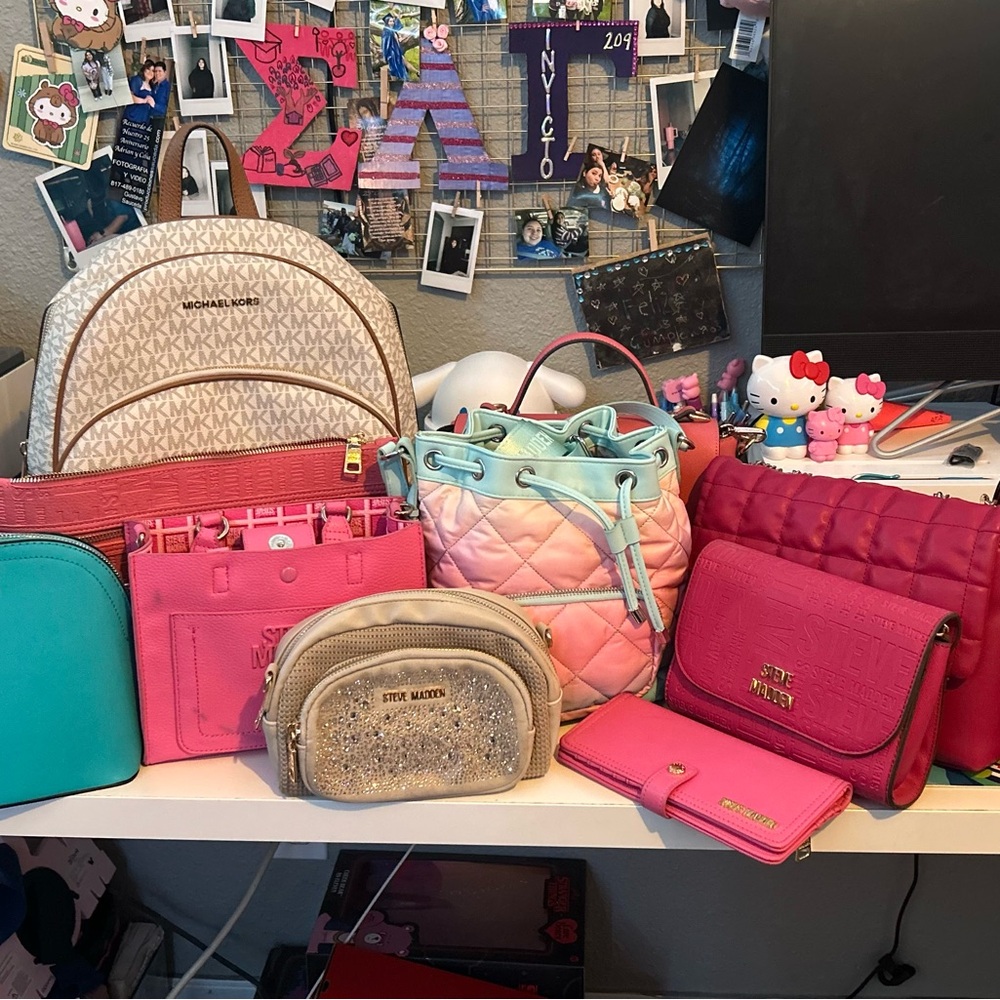 Michael Kors Cream MK Logo Backpack with Pink and Teal Accents
